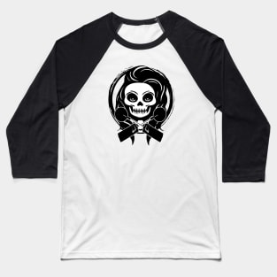 Female Detectorist Skull and Detector Black Logo Baseball T-Shirt